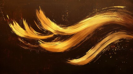 Poster - Flowing golden strokes against a rich brown background creating a mesmerizing abstract artwork