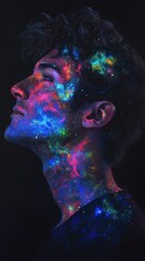 Poster - Mystical profile of a man filled with cosmic colors and patterns representing the universe's wonders