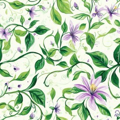 Poster - Gentle doodle watercolor artwork featuring whimsical floral patterns and vibrant leafy vines