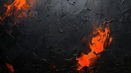 Poster - bold black textured background with vibrant orange highlights creating dramatic contrast