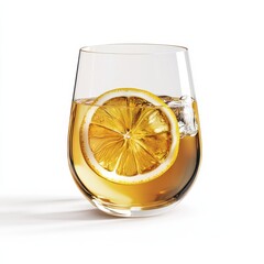 Poster - Refreshing iced tea garnished with a lemon slice in a clear glass on a bright surface