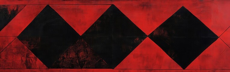 Aufkleber - Bold geometric design featuring large black diamonds on a striking red background in a modern art setting