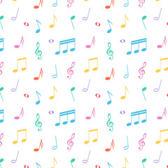 Wall Mural - Colorful music notes seamless pattern.Repeat pattern with musical note isolated on white background.Vector graphic illustration.