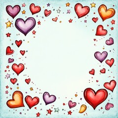 Poster - Whimsical border of floating hearts and stars creating a playful and colorful backdrop for creative projects