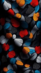 Leinwandbilder - Colorful abstract leaf patterns on dark background creating an artistic visual texture for design and decoration purposes