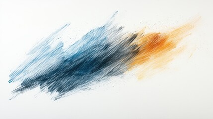 Aufkleber - Dynamic brush strokes create an abstract composition featuring blue and orange tones against a white background