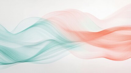 Poster - Abstract pencil strokes create flowing waves in pastel coral and teal colors, evoking calm and serenity in artistic expression