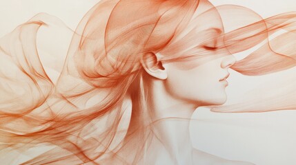 Poster - Soft pencil strokes create a dreamlike portrait of a woman with flowing hair and serene expression