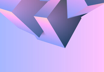 Poster - Abstract 3D background with mix of cubes. Geometric shapes intersecting in violet and pink y2k styled background