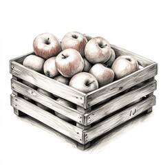 Aufkleber - Wooden crate filled with fresh red apples on a white background suitable for a rustic market setting