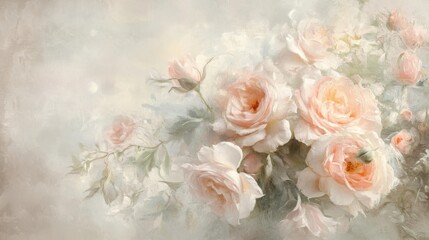 Poster - Captivating warm pastel bokeh with blush pink roses creating a serene atmosphere
