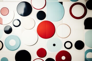 Leinwandbilder - Vibrant circular wall tiles creating a colorful geometric pattern in a modern interior design space