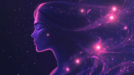 Poster - Surreal representation of a glowing woman with cosmic elements in a dark setting