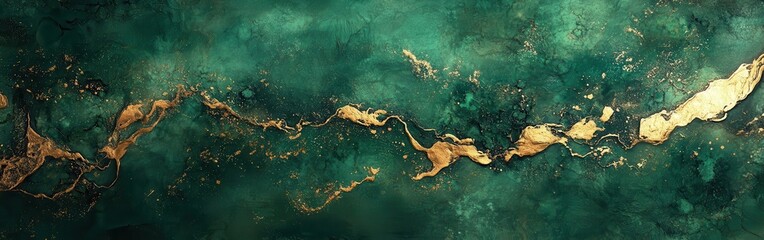 Poster - Textured abstract background featuring deep emerald colors with golden accents flowing through the surface