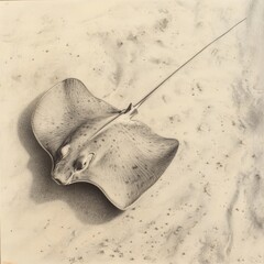 Poster - Stingray gliding gracefully over sandy ocean floor in a vibrant underwater habitat