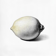 Poster - Cut lemon resting on a white surface, showcasing its textured skin and vibrant color against the backdrop