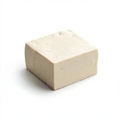 Poster - Block of smooth matte tofu on a white surface ideal for cooking and plant-based dishes