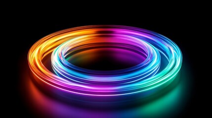 Poster - The vibrant neon rings swirl and glow brilliantly in the dark, creating a striking 3D effect. This phenomenon features a captivating blend of colors that wonderfully dazzles and mesmerizes the viewer