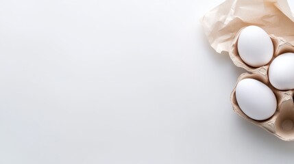 Aufkleber - A single white egg rests in a paper carton, surrounded by soft light on a clean white background, creating a serene and minimalist atmosphere