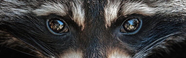 Poster - Close-up of a raccoon's face revealing expressive eyes and intricate fur details captured in natural light