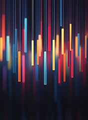 Fototapete - abstract image of colorful glowing lines hanging against a dark background. the lines vary in length