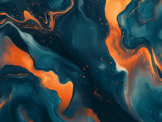 Fluid abstract design with teal and bright orange.