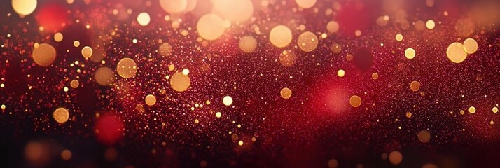 Poster - sparkling red and gold glitter bokeh background with vibrant highlights for festive and celebratory 