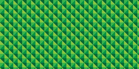 seamless geometric pattern green color fabric. closeup square mosaic wall tiles vintage triangle cubic texture design.
