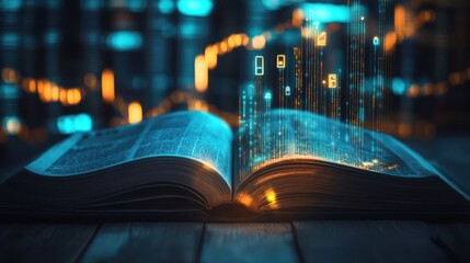 Fototapete - Dynamic blend of classic financial literature with futuristic digital elements