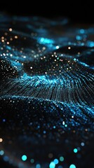 Poster - Cosmic bokeh effect with glowing silver and blue hues illuminating a dark textured surface