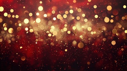Poster - Stunning Red and Gold Glitter Bokeh Background for Celebrations, Parties, and Special Events with Shimmering Lights and Dreamy Visual Appeal