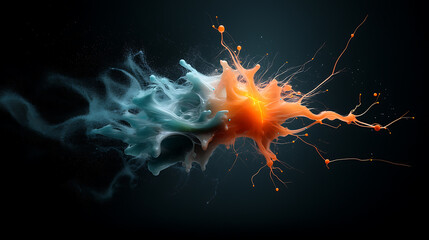 Poster - Dynamic color explosion abstract art digital creation dark background close-up view concept of creativity and innovation