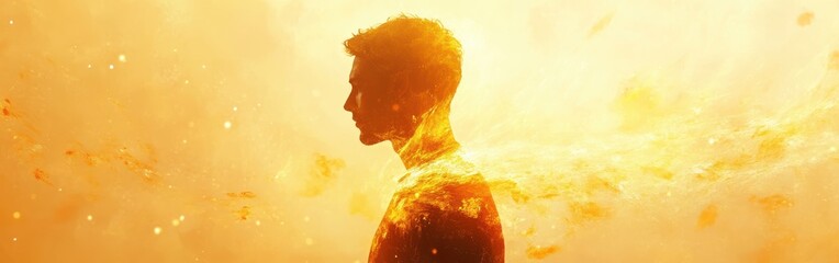 Poster - Man radiates warmth and light in a conceptual portrayal of inner strength and energy