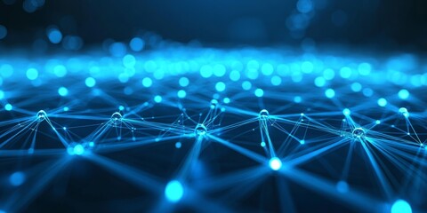 Poster - Glowing Network Nodes, Futuristic Network in Blue, Digital Communication Abstract Technology