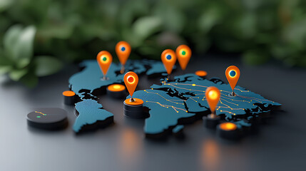 Poster - Global location tracking world map visualization digital mapping interactive environment aerial view geographic concepts for enhanced navigation insights