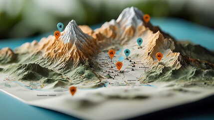 Poster - Exploring 3d topographic maps natural landscapes educational content indoor setting close-up viewpoint geography and cartography concepts