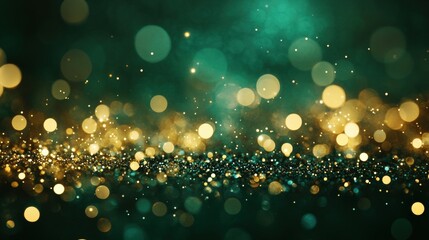 Poster - abstract blur and bokeh effects with golden and green highlights for festive background or banner us