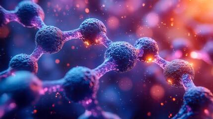 Poster - A futuristic glowing molecular structure with intricate digital details and vibrant energy connections