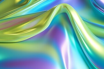 Fototapete - Smooth elegant holographic iridescent fabric flowing with dynamic colorful waves