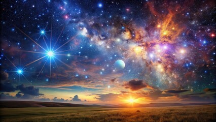 Wall Mural - Starry Night Sky Over the Cosmos, Stellar Explosions, Cosmic Landscape,  Stellar Explosions