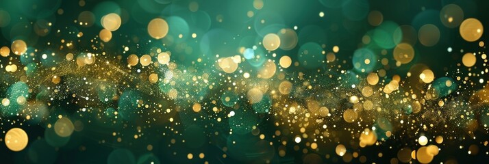 Poster - abstract blurring bokeh effect with green and golden tones suitable for festive backgrounds, banners
