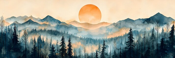 Wall Mural - A mountain range with a blue sky in the background