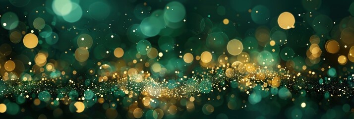 Poster - beautiful abstract green and gold bokeh background with soft blur effect perfect for creative projec
