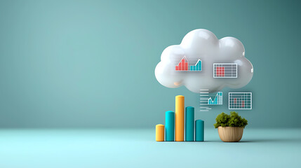 Poster - Data visualization growth strategies digital workspace infographic design minimalist environment aerial perspective business insights and trends