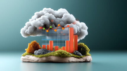 Poster - Weather-driven data analysis digital landscape infographic visualization creative studio aerial view business intelligence concepts for market trends
