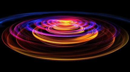 Poster - A glowing, abstract circle with concentric layers in neon colors. stock photo --ar 16:9 --style raw --v 6 Job ID: fe748f8a-7deb-4b53-ad65-9f3dfc168ed5