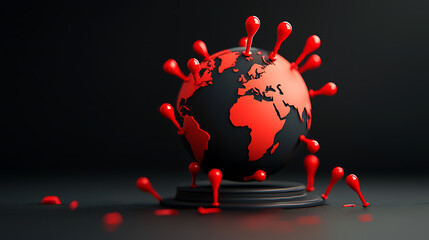 Poster - Global pandemic impact visual representation of the world covid-19 infographic dark environment 3d viewpoint health crisis concept
