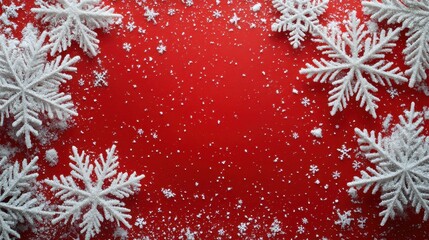 Poster - christmas snowflakes on red background