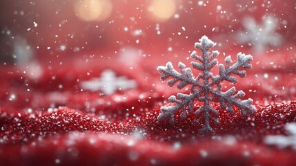 Poster - christmas snowflakes on red background