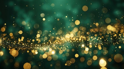 Poster - beautiful gold and green abstract background with bright bokeh effects and creative blurred lights f